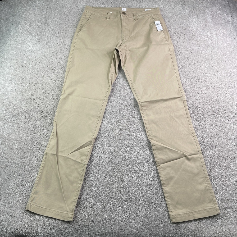 NEW Gap Pants Mens 32x34 Tan Essential Khaki Straight Iconic Chino Casual NWT